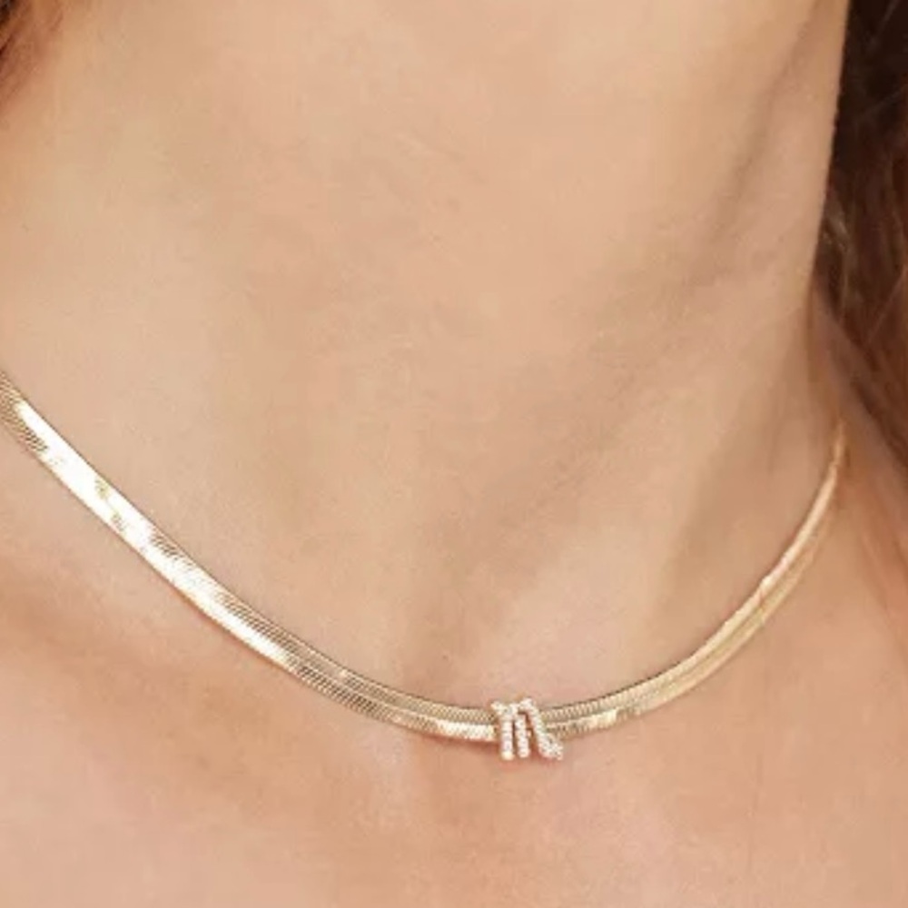 NWT New Macy’s Ettika 18k Gold Plated Zodiac Scorpio Herringbone CZ Necklace